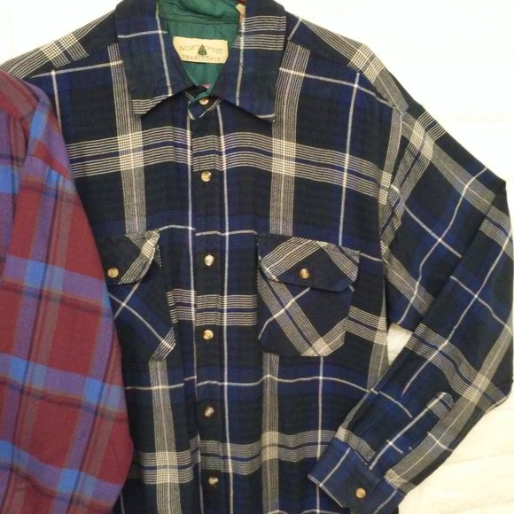 Lot of 2 '90s Northwest Territory Plaid Shackets Over-Shirt -L Pockets Navy Wine - Picture 6 of 10